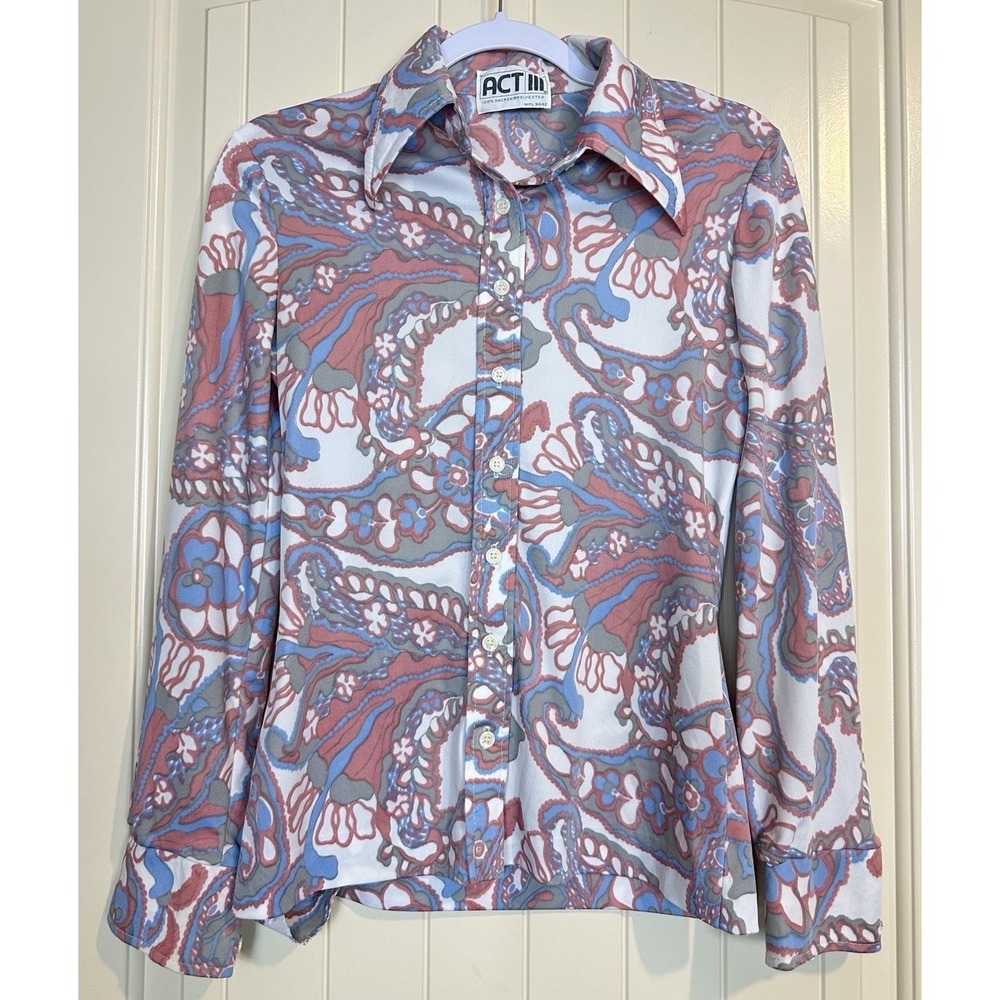 Vintage Act III Paisley Print Blouse Long Sleeve Button Up shirt stretch‎ GUC